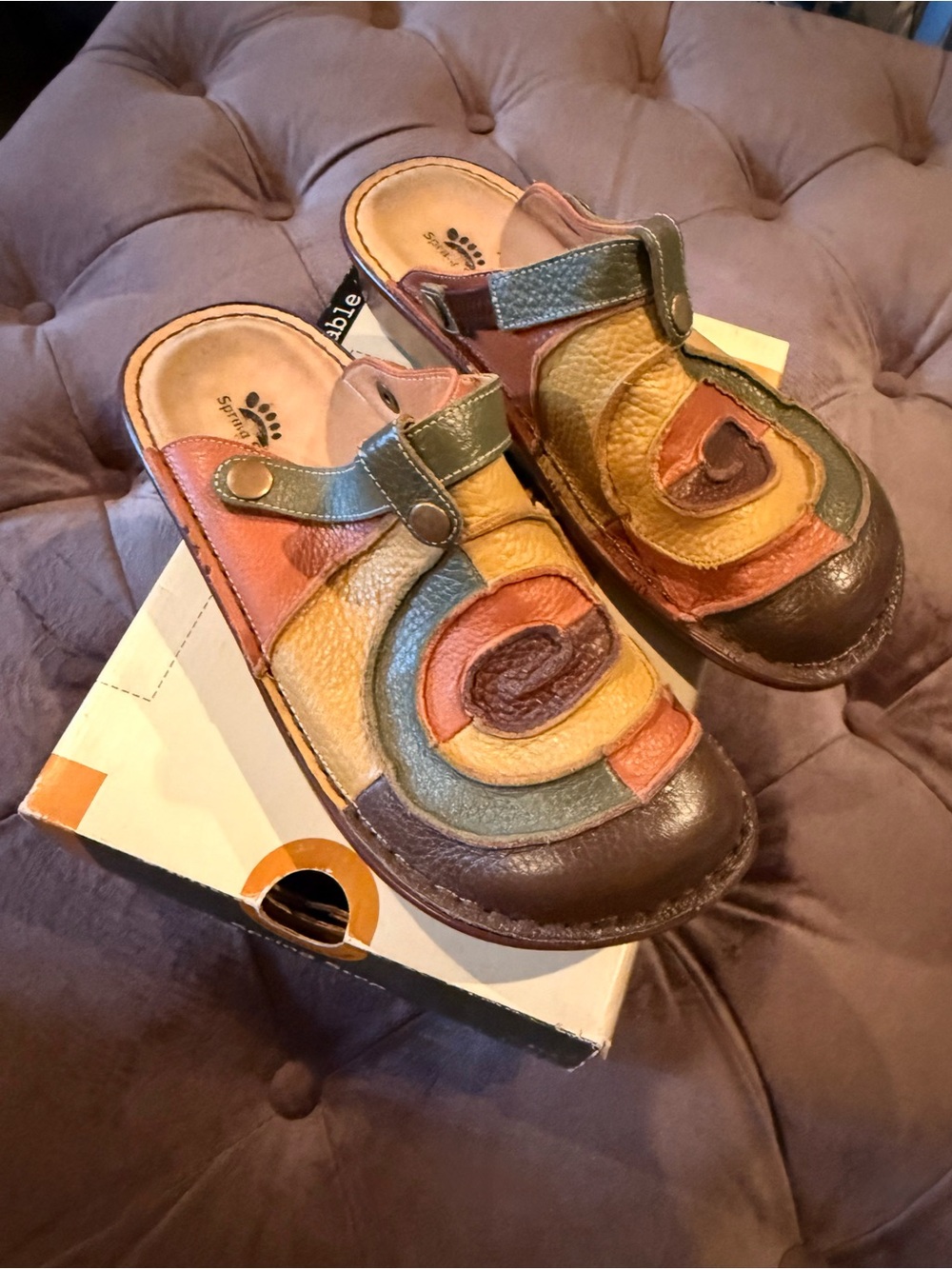 Spring Step Multi-Color Leather Slip-On Clog